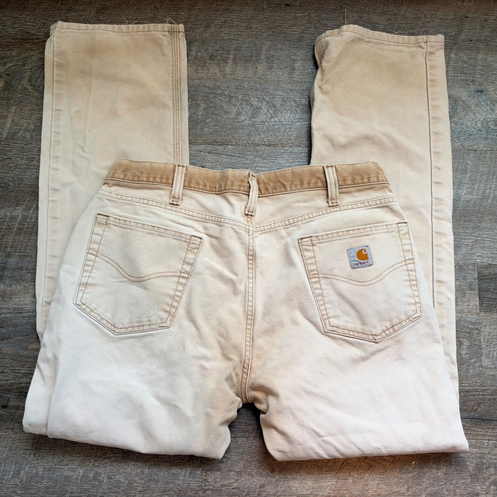 Carhartt Relaxed Y2K Fit Work Dungaree Pants 34x31 Relaxed Tan Thrashed